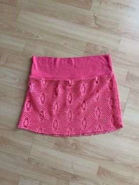 B.split Pink Crochet Mini Skirt